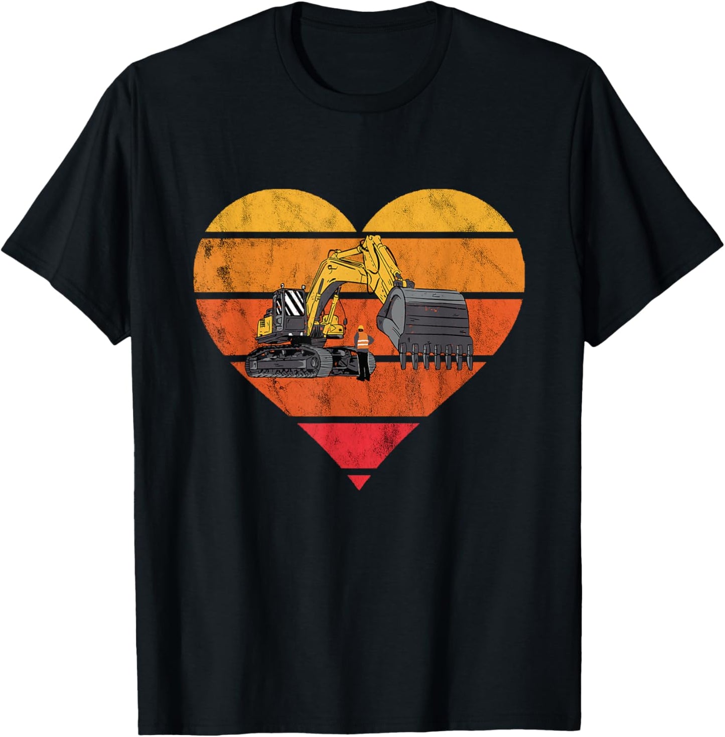 Excavator Vintage Heart Construction Vehicle Backhoe Digging T-Shirt - T-Shirt | Black