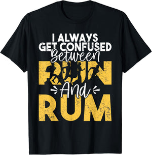 Confused between Run and Rum funny Exercise T-Shirt - T-Shirt | Black