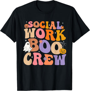 Retro Social Worker Boo Crew Halloween Spooky Psychologist T-Shirt - T-Shirt | Black