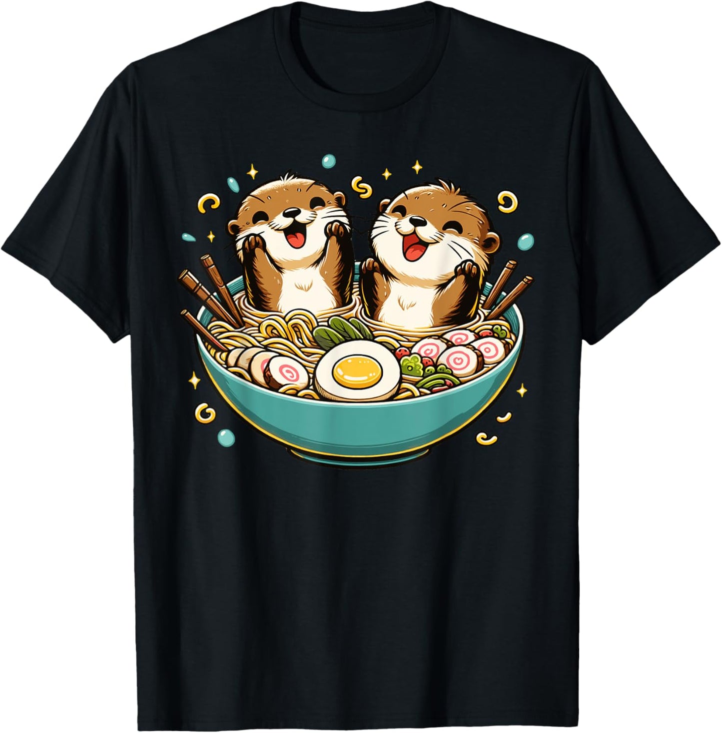 Kawaii Otter Shirt Japanese Ramen noodles soup Otter Lover T-Shirt - T-Shirt | Black
