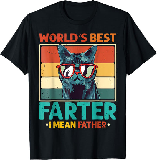 Worlds Best Farter I Mean Father Cat dad T-Shirt - T-Shirt | Black