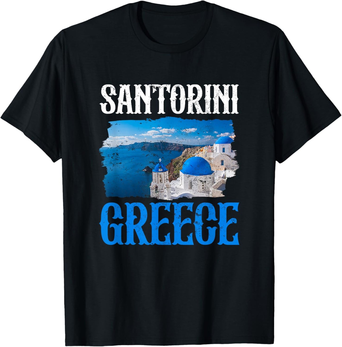 Santorini Greece Painting Souvenir Greek Island Aesthetic T-Shirt - T-Shirt | Black