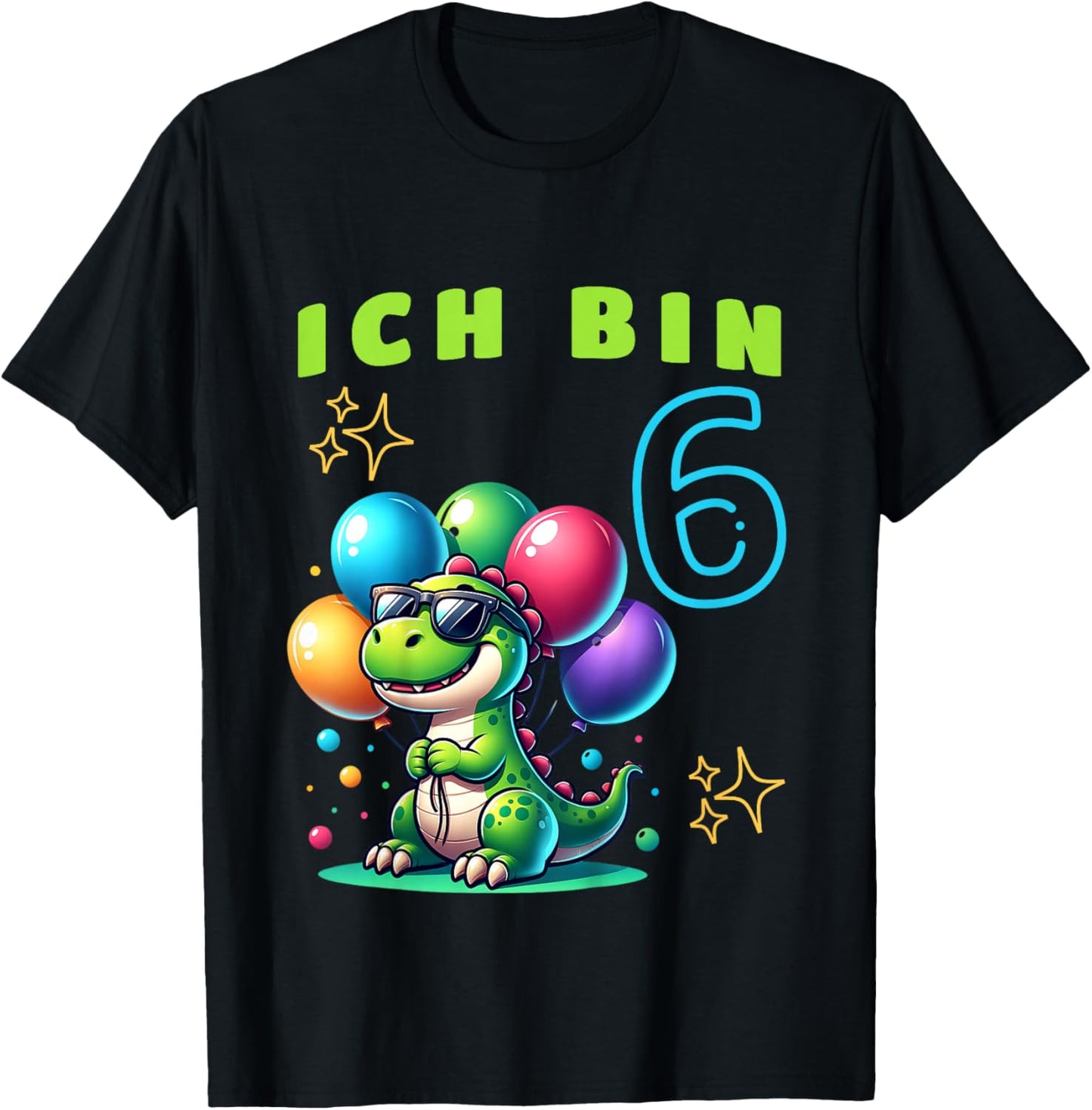 Dino Kinder Ich bin sechs Jahre alt | 6. Geburtstag T-Shirt - T-Shirt | Black