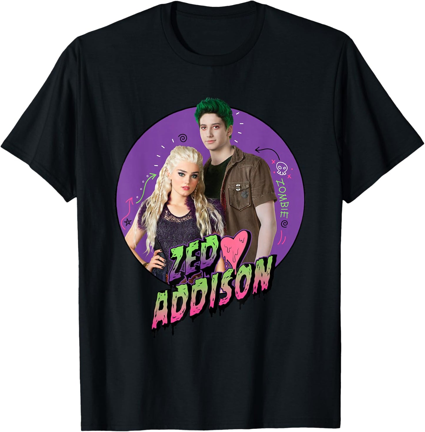 Disney Channel Zombies 2 Zed and Addison Love T-Shirt - T-Shirt | Black
