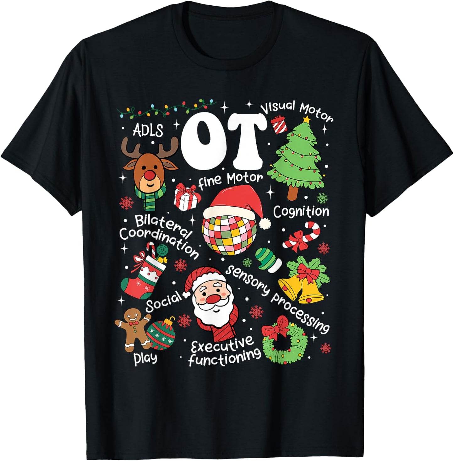Occupational Therapy Christmas Retro Groovy OT Therapist T-Shirt - T-Shirt | Black