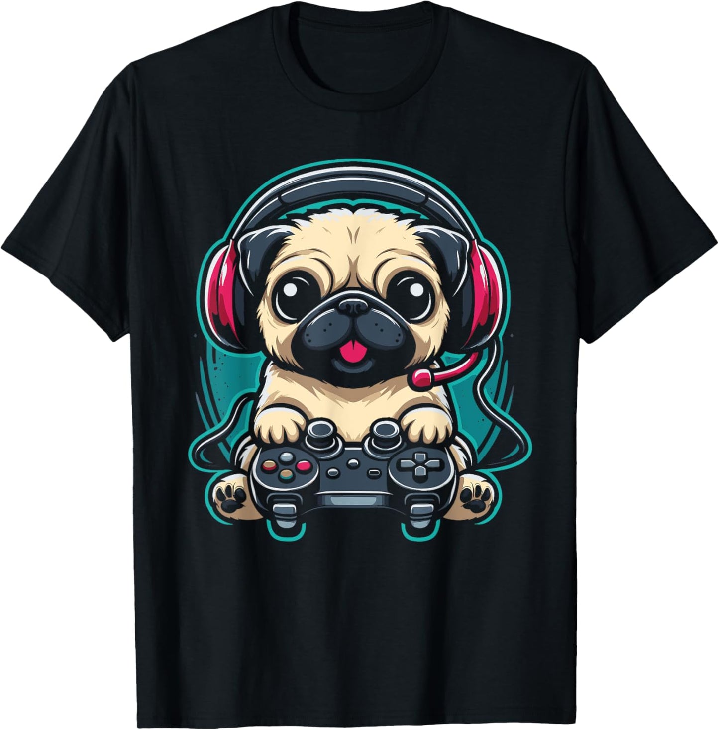 Gamer Pug Playing Video Games Gaming T-Shirt - T-Shirt | Black