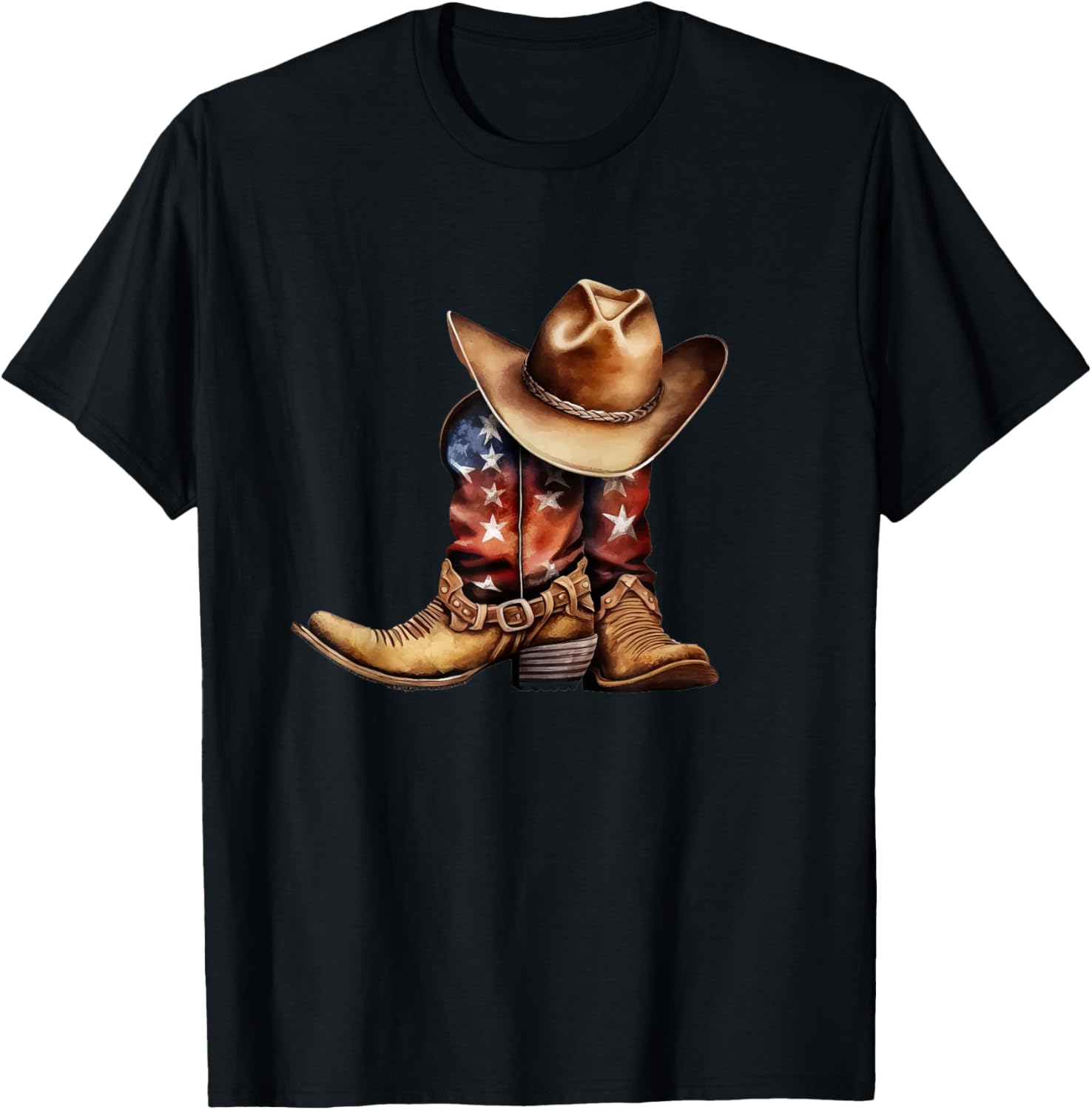 Western Cowboy Boots Patriotic American USA Flag T-Shirt - T-Shirt | Black