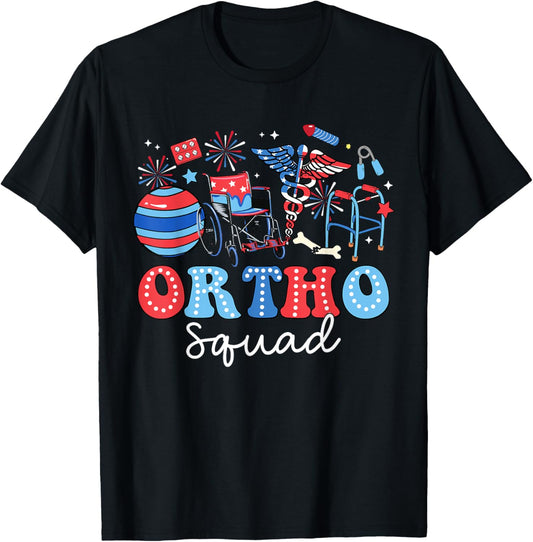 Groovy Ortho Squad USA Flag Ortho Nurse 4th Of July Women Men T-Shirt - T-Shirt | Black