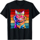 Psychedelic Peace Cat Colorful Hippie Retro Groovy Vibes Men Women Kids T-Shirt - T-Shirt | Black