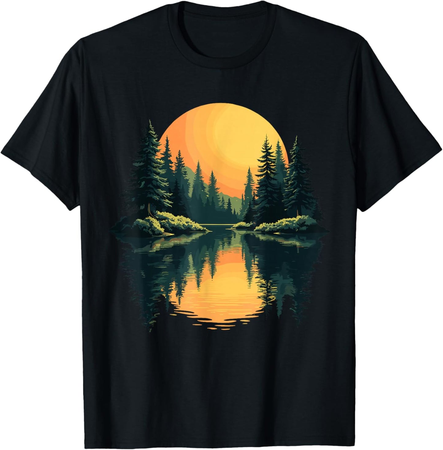 Nature Trees Reflection Forest Trees Outdoor Wildlife T-Shirt - T-Shirt | Black