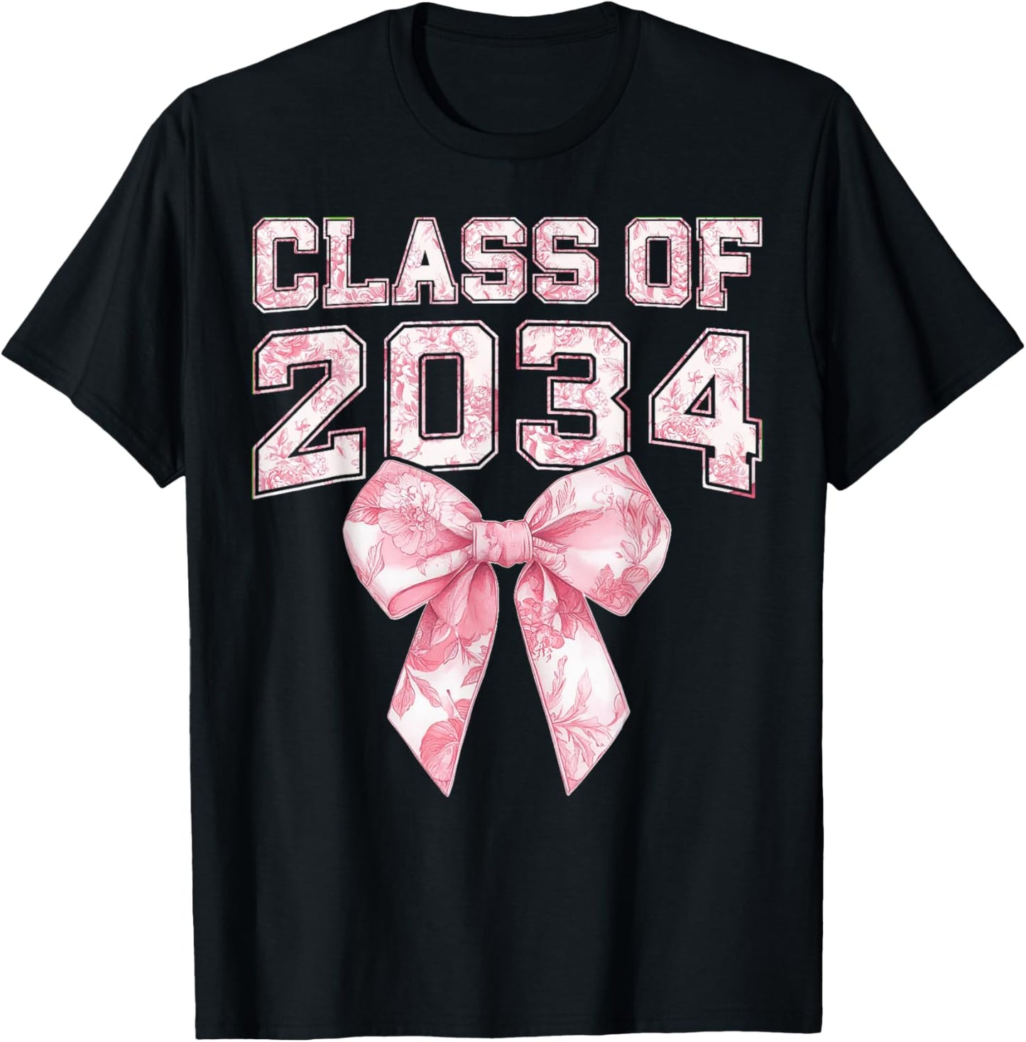 Retro Class of 2034 Graduation Preppy Coquette Bow Senior 34 T-Shirt - T-Shirt | Black