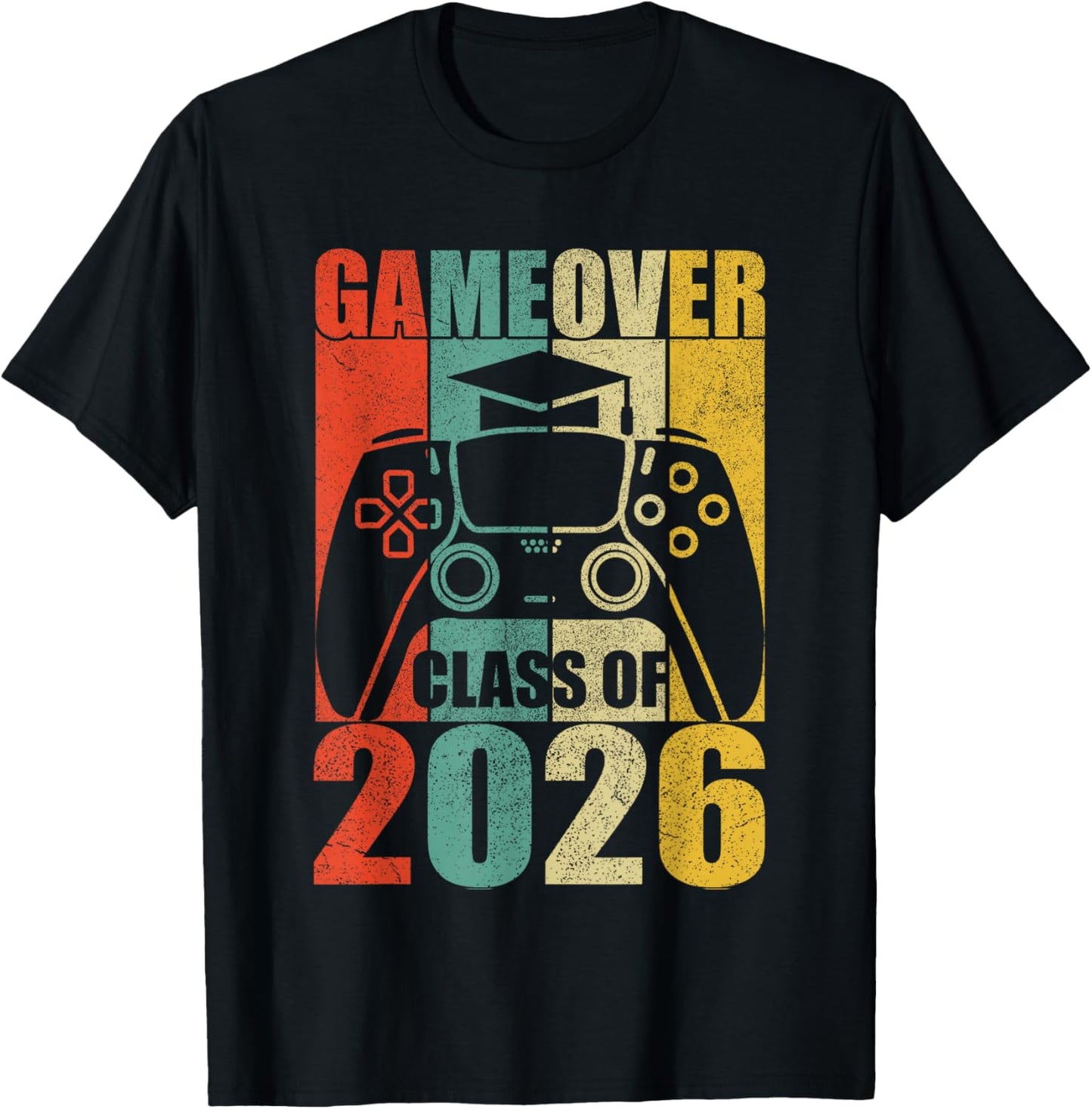 Gamer Graduation for Boys, Vintage Game Over Class of 2026 T-Shirt - T-Shirt | Black