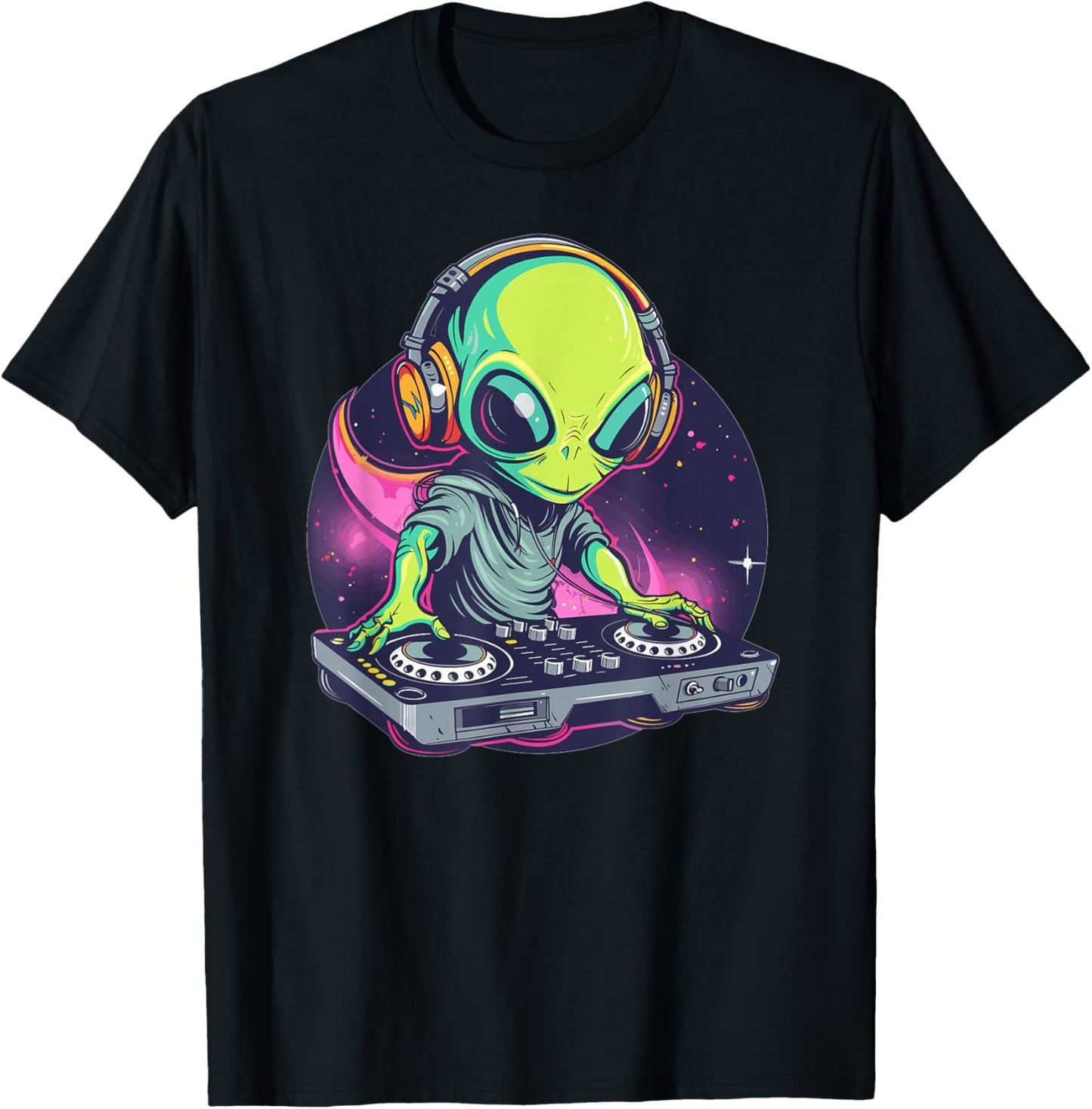 Cartoon Alien DJ T-Shirt - T-Shirt | Black