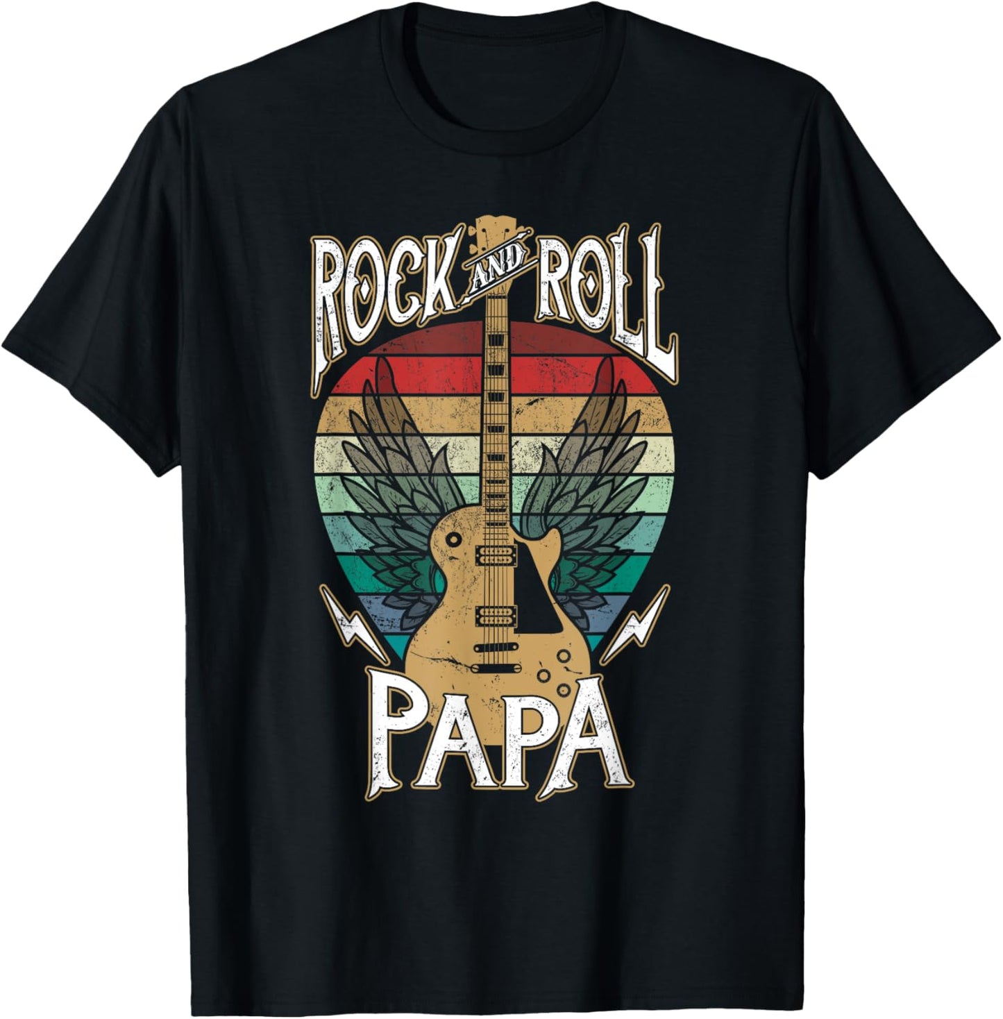 Rock n Roll Papa Vintage Guitar Player Music Lover T-Shirt - T-Shirt | Black
