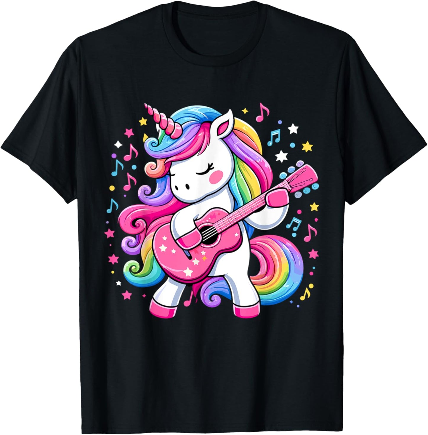Unicorn Birthday Party Playing Guitar Music T-Shirt - T-Shirt | Black