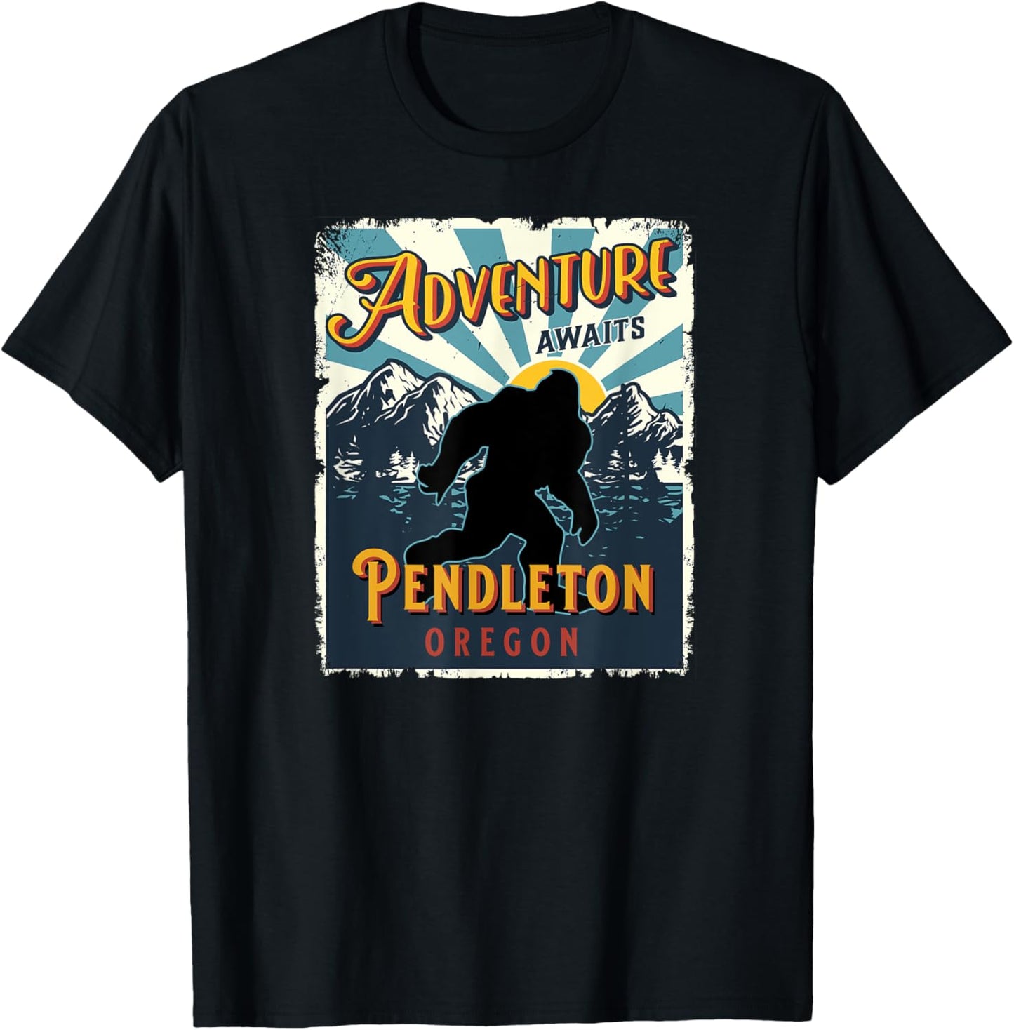 Pendleton Oregon Retro Sasquatch Big Foot Bigfoot Souvenir T-Shirt - T-Shirt | Black