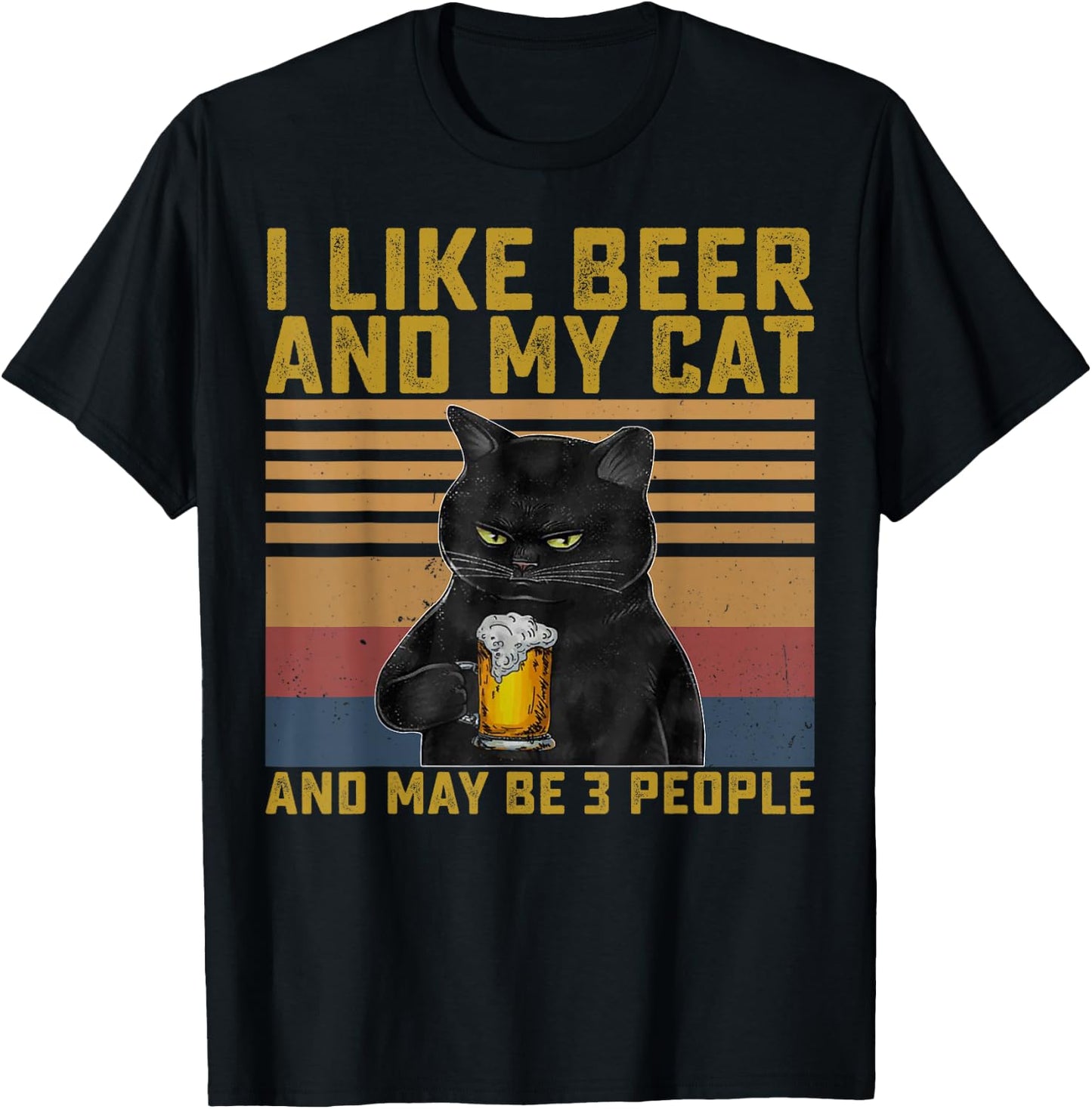 I Like Beer My Cat and Maybe 3 People Cat Lovers Gift T-Shirt - T-Shirt | Black