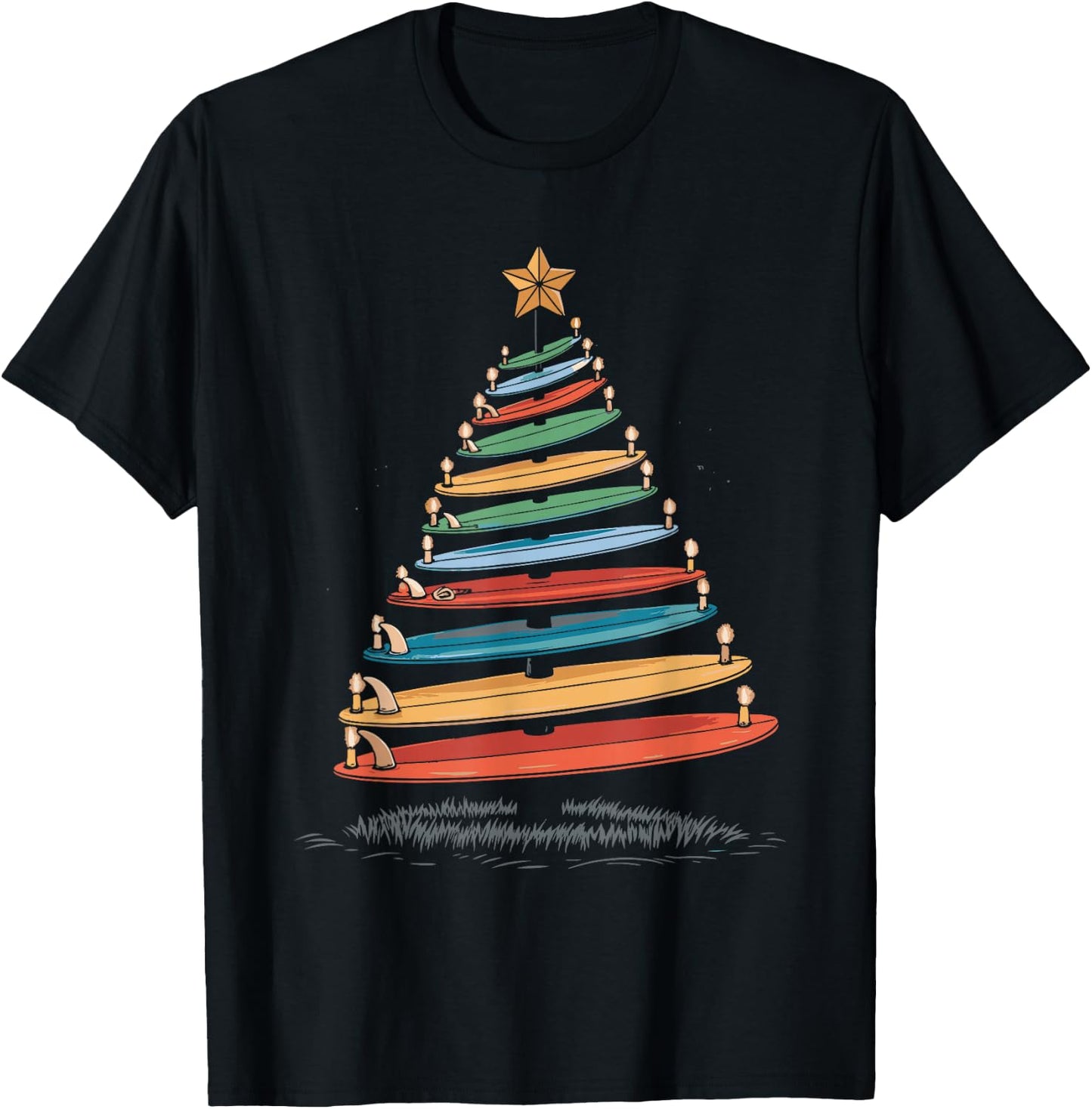 Christmas Tree Surfboard T-Shirt - T-Shirt | Black