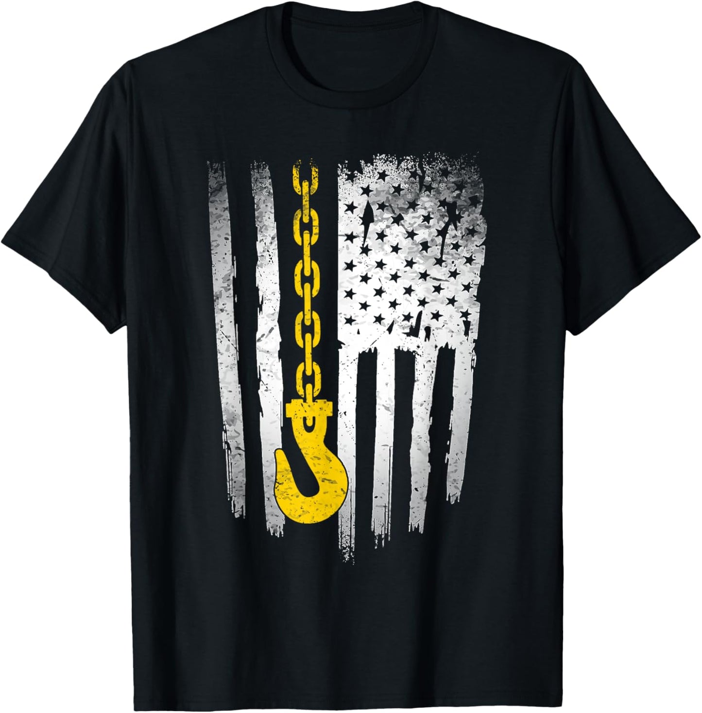 Tow Truck Driver Gift Men USA Flag Towing Hook For US T-Shirt - T-Shirt | Black