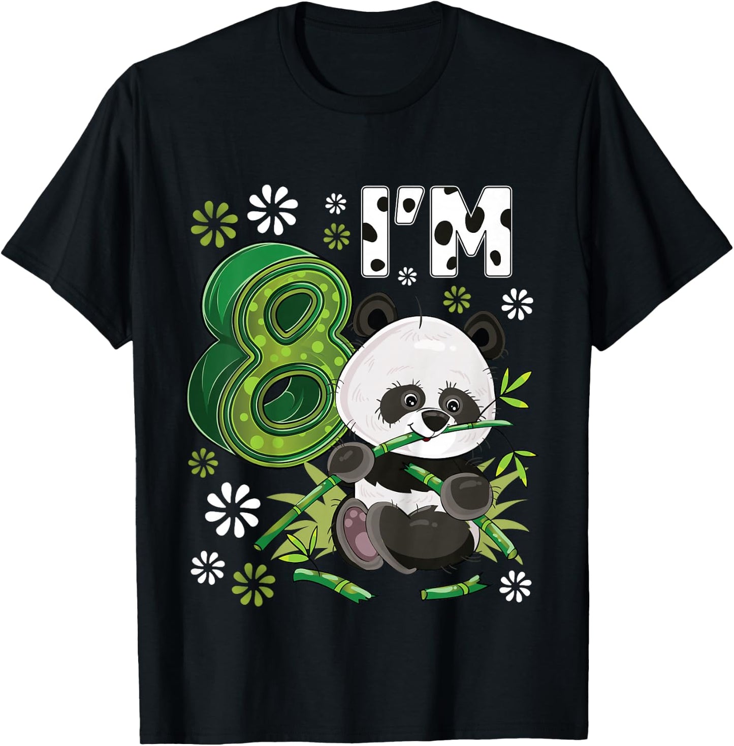 8 Year Old Panda 8th Birthday Party Animal Panda Lover T-Shirt - T-Shirt | Black