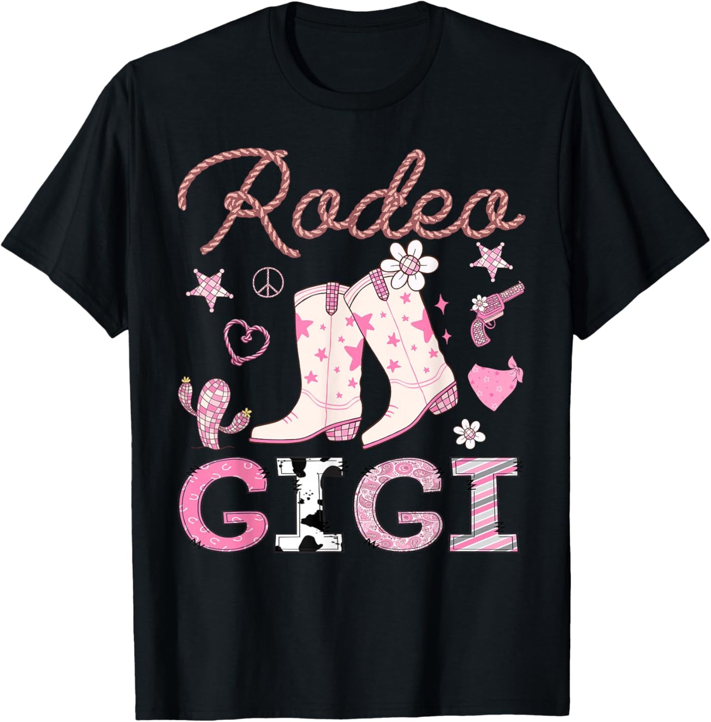 Rodeo Gigi Pink Cowgirl Coquette Boots Birthday Girl T-Shirt - T-Shirt | Black