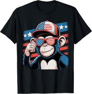 Cool Monkey USA Flag Sunglasses Independence 4th of July T-Shirt - T-Shirt | Black
