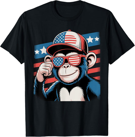 Cool Monkey USA Flag Sunglasses Independence 4th of July T-Shirt - T-Shirt | Black