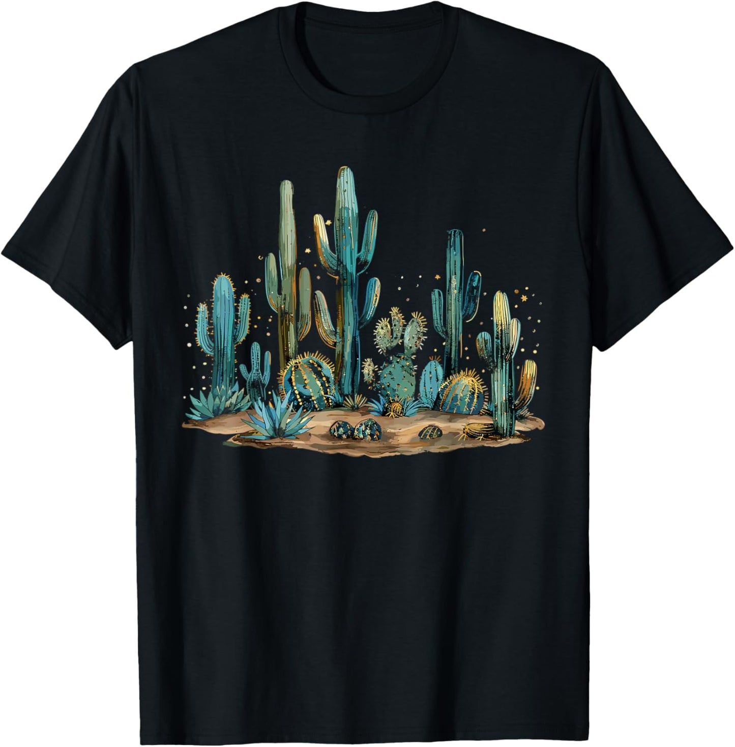 Saguaro Cactus Desert Art Moon Nature T-Shirt - T-Shirt | Black