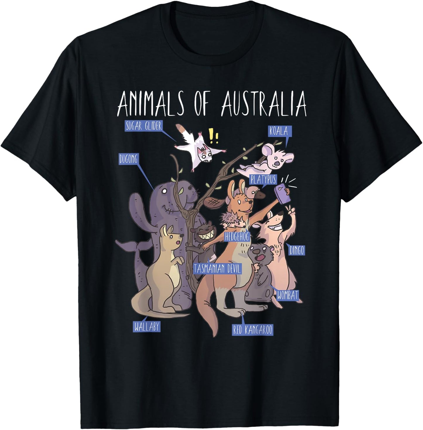 Animals Of Australia Australian Animal Educational T-Shirt - T-Shirt | Black