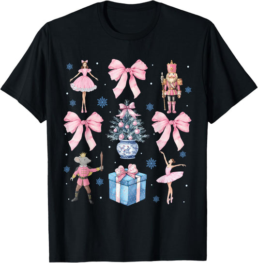 Pink Coquette Bow Christmas Nutcracker Ballet Xmas Holiday T-Shirt - T-Shirt | Black