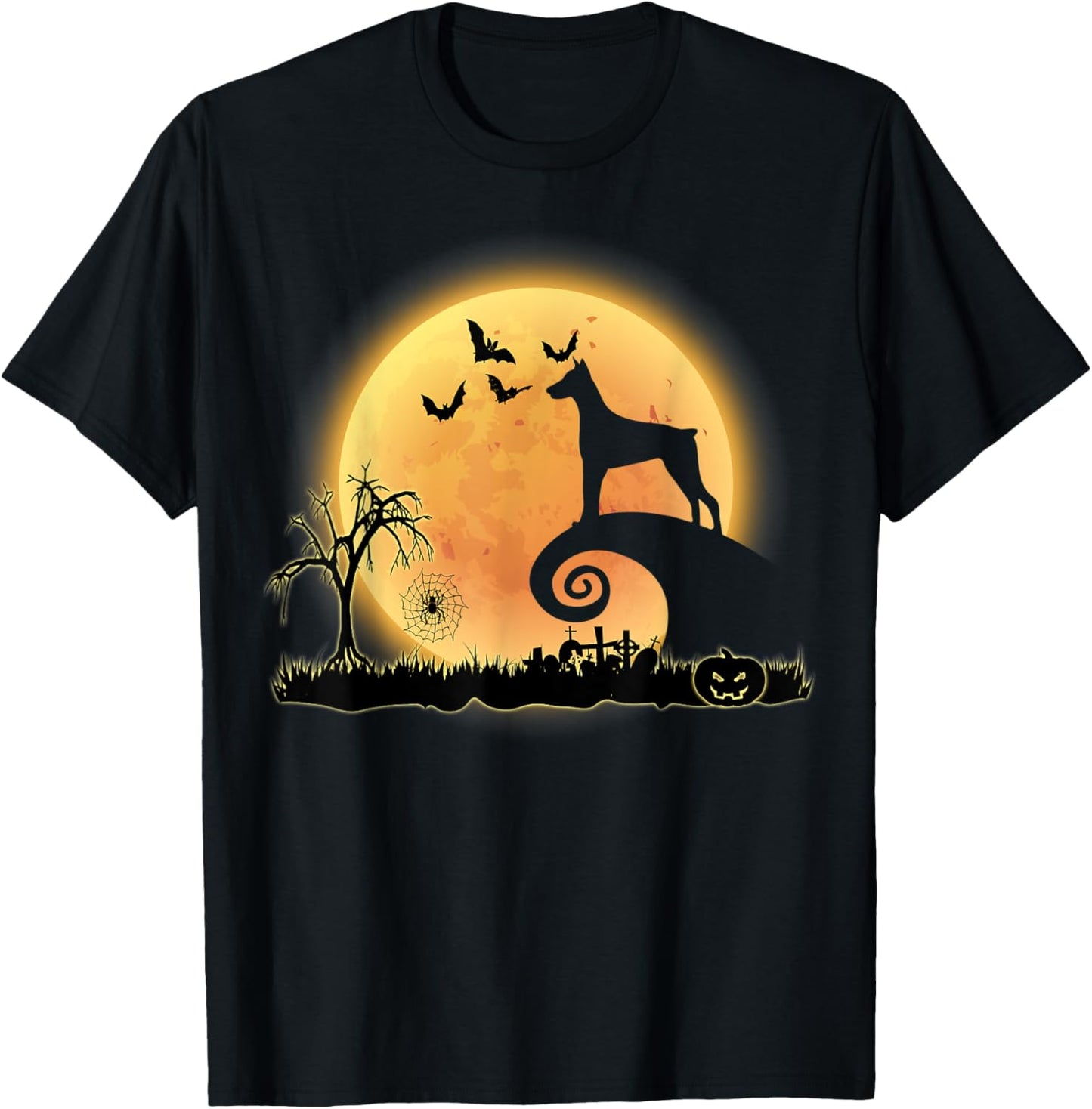 Doberman Dog And Moon Funny Scary Halloween Costume T-Shirt - T-Shirt | Black