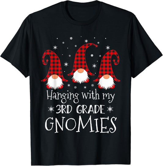 Hanging With My 3rd Grade Gnomies - Teacher Christmas Gnome Women Kids T-Shirt - T-Shirt | Black