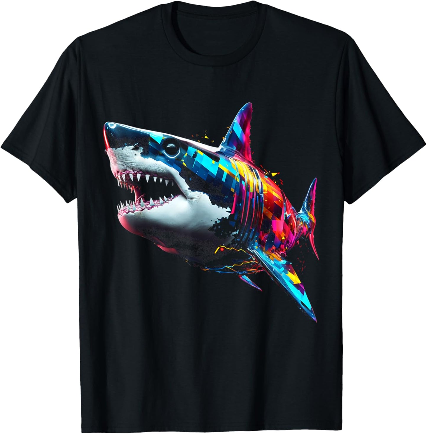 Shark Polygon Colorful Animal Art Abstract Graphic Shark T-Shirt - T-Shirt | Black