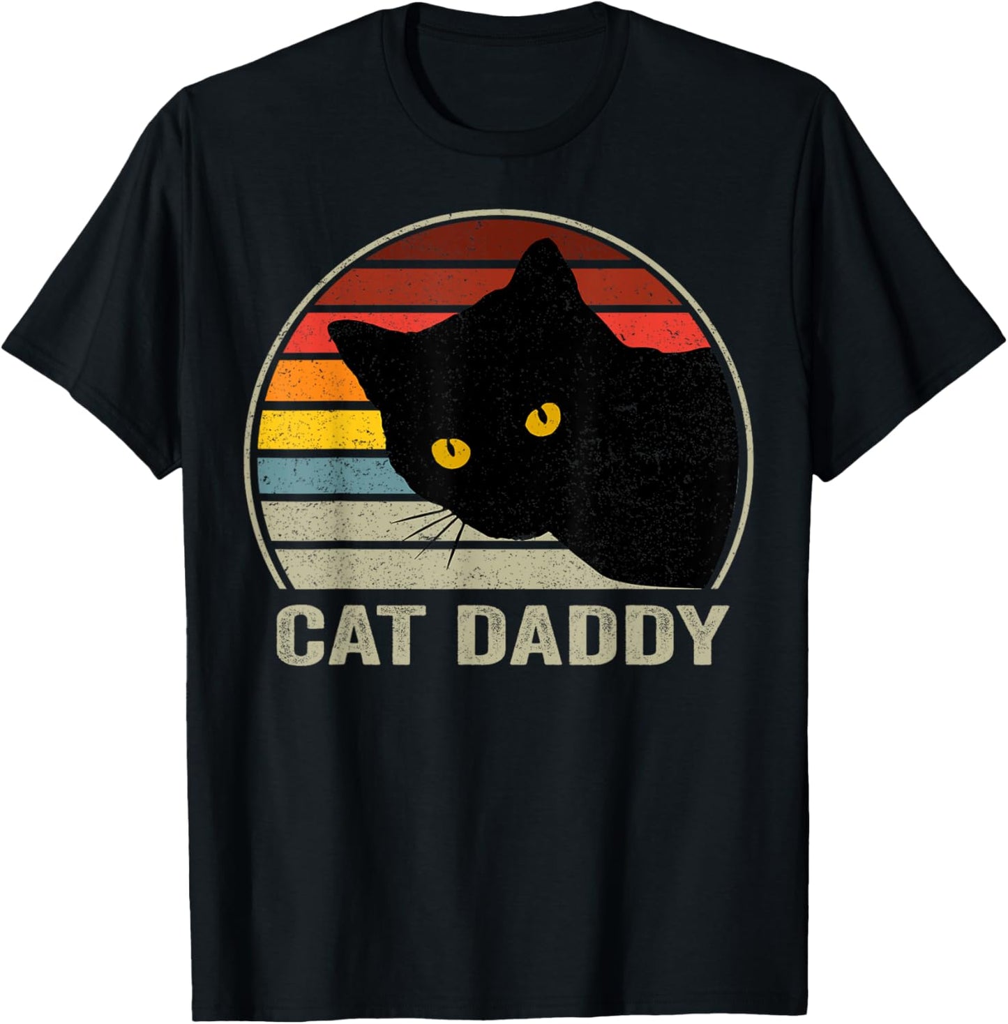 Cat Daddy Vintage Cat 80s Retro Style , Cat Dad T-Shirt - T-Shirt | Black