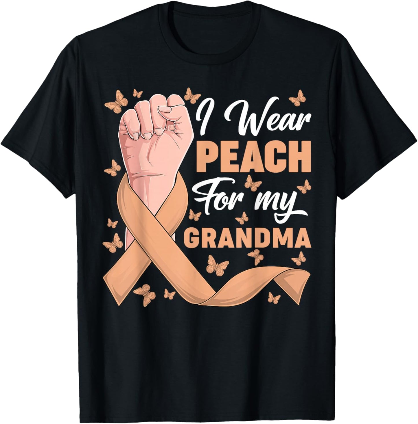 I Wear Peach For My Grandma Uterine Cancer Awareness Support T-Shirt - T-Shirt | Black