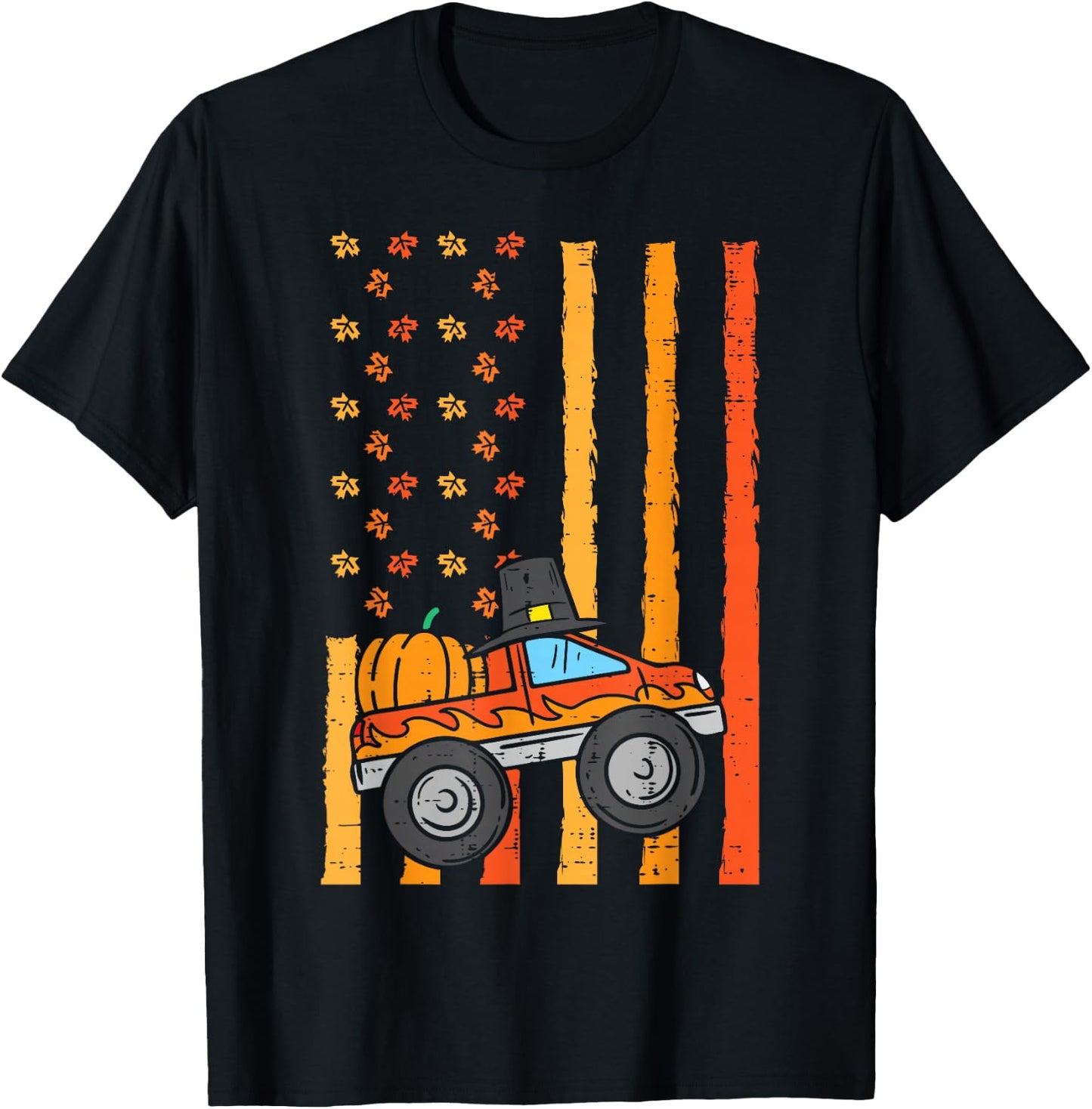 Thanksgiving Monster Truck US Flag Fall Toddler Boys Kids T-Shirt - T-Shirt | Black