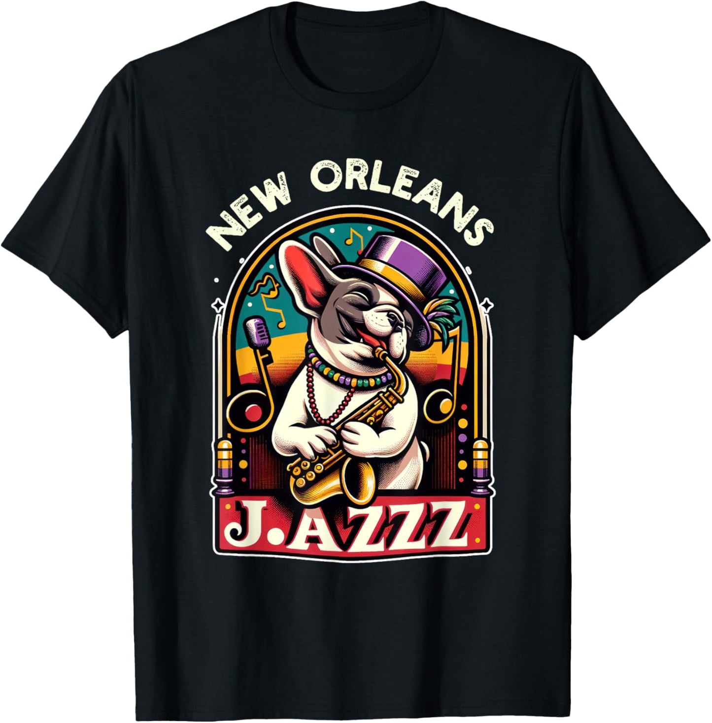 French Bulldog Owners with Mardi Gras Dog Jazz Music Lovers Women Kids T-Shirt - T-Shirt | Black