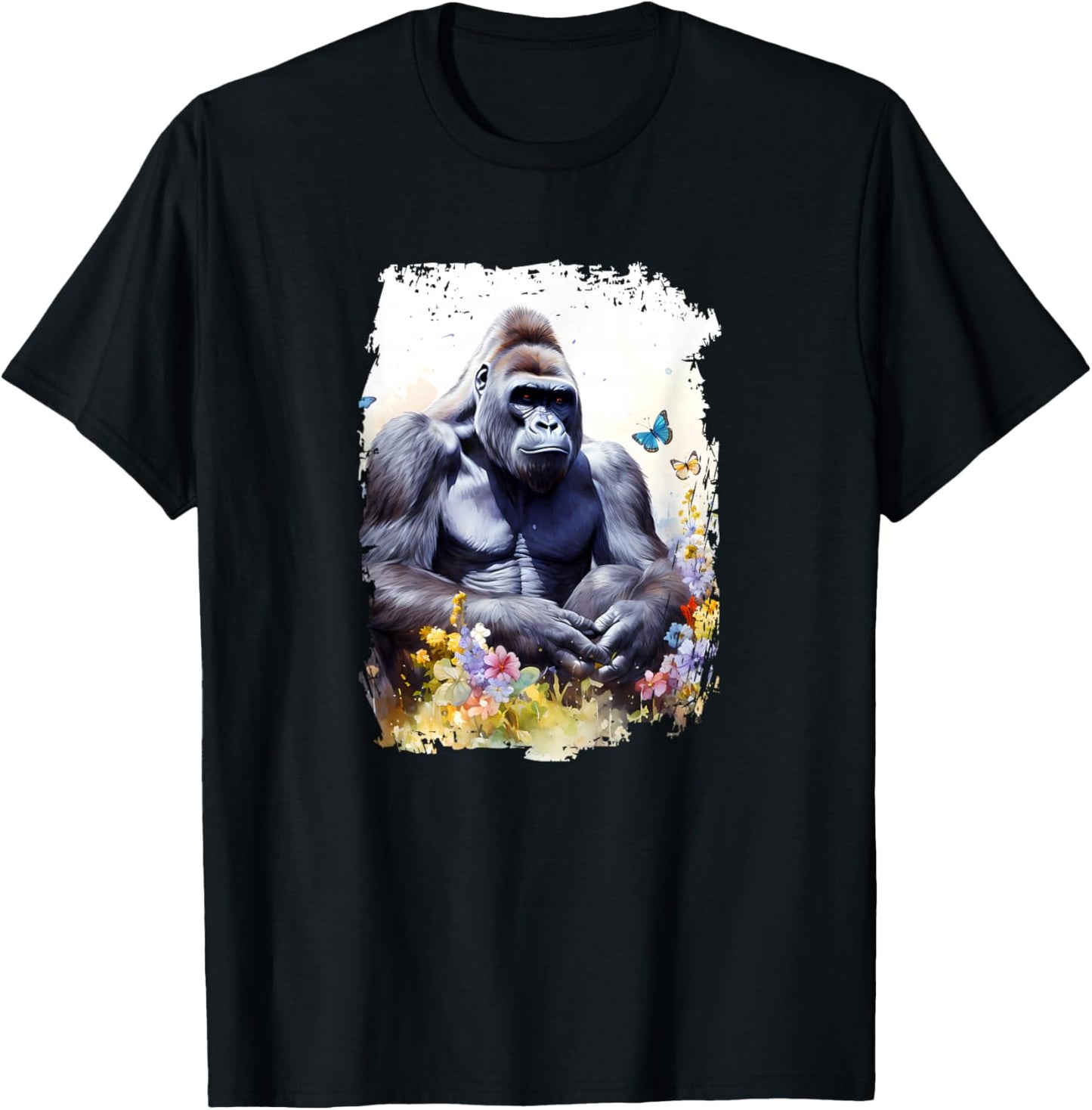 Gorilla Flower Butterfly T-Shirt - T-Shirt | Black
