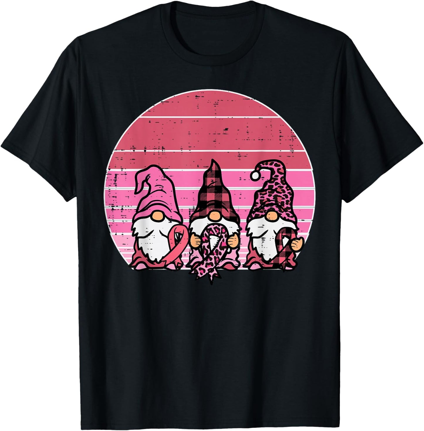 Pink Gnomes Support Retro Breast Cancer Awareness Women T-Shirt - T-Shirt | Black