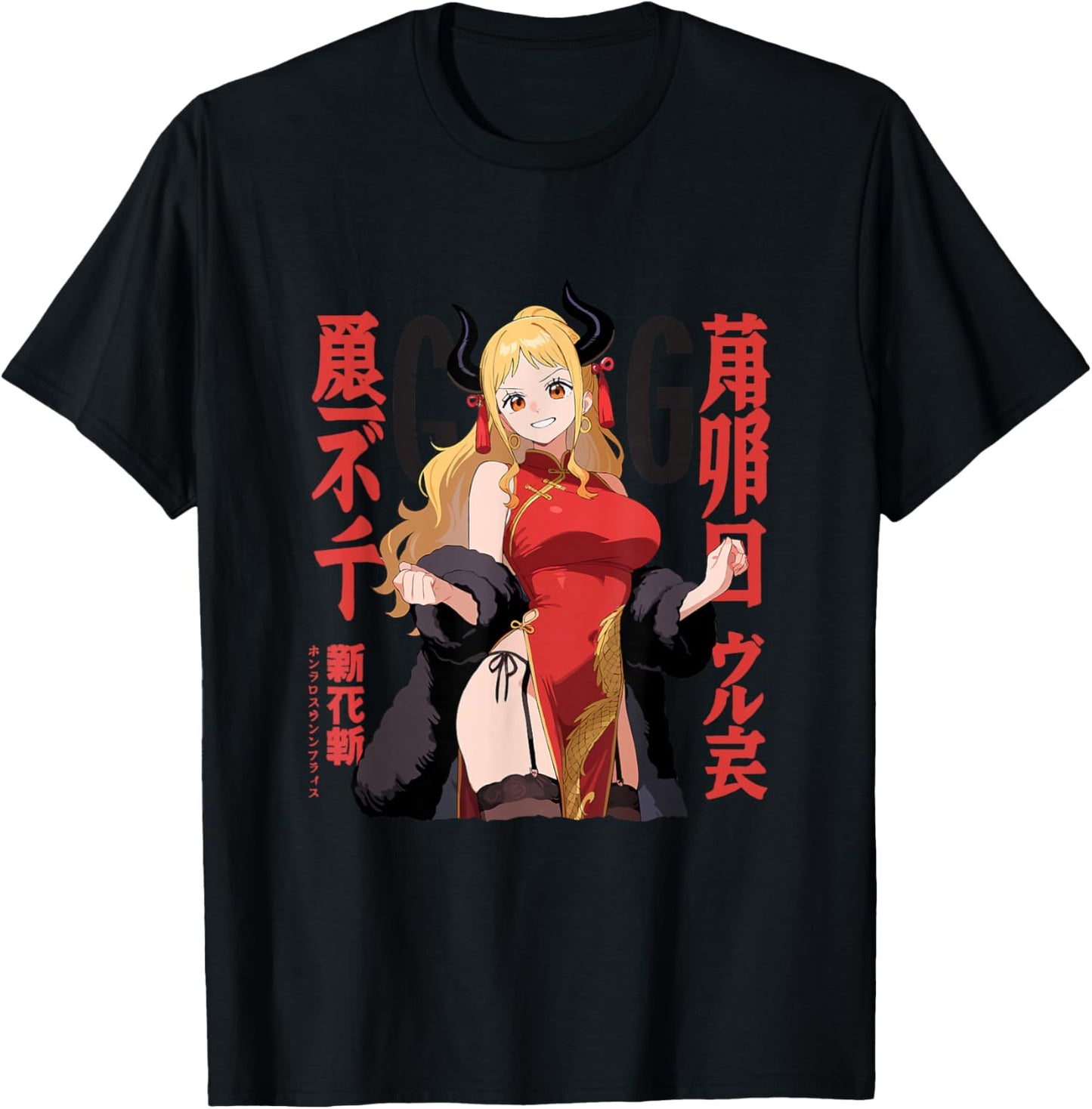 Waifu Sexy Anime Girl Devil Horns Chinese Dress Japanese Art T-Shirt - T-Shirt | Black