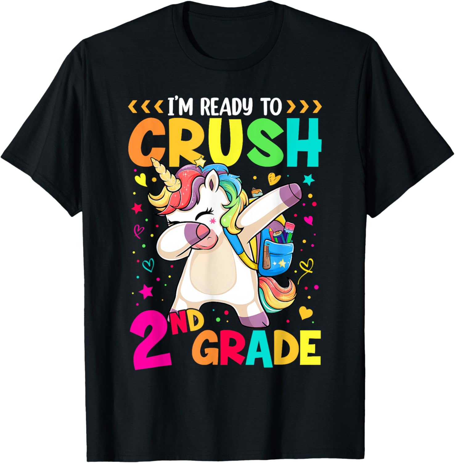 Crush 2nd Grade Dabbing Unicorn Back to School Girls Kids T-Shirt - T-Shirt | Black