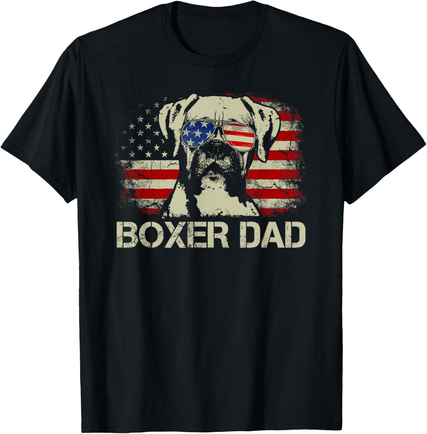 Best Boxer Dad Ever Funny Dog Dad American Flag Vintage Gift T-Shirt - T-Shirt | Black