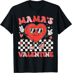 Retro Groovy Mama is My Valentine Cute Heart Boys Girls Kids T-Shirt - T-Shirt | Black