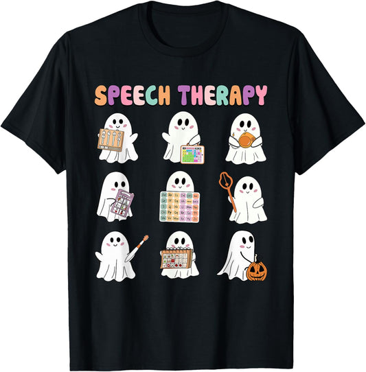 Speech Therapy Ghost SLP Ghost Speech Therapist Halloween T-Shirt - T-Shirt | Black