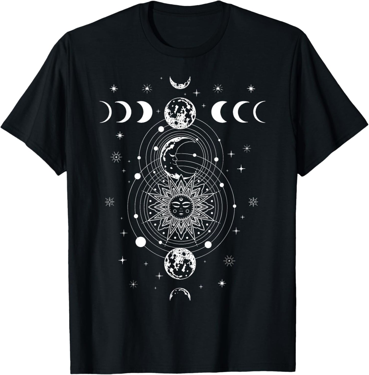 Celestial Moon Phase All Seeing Eye Crystals Stars Vintage T-Shirt - T-Shirt | Black