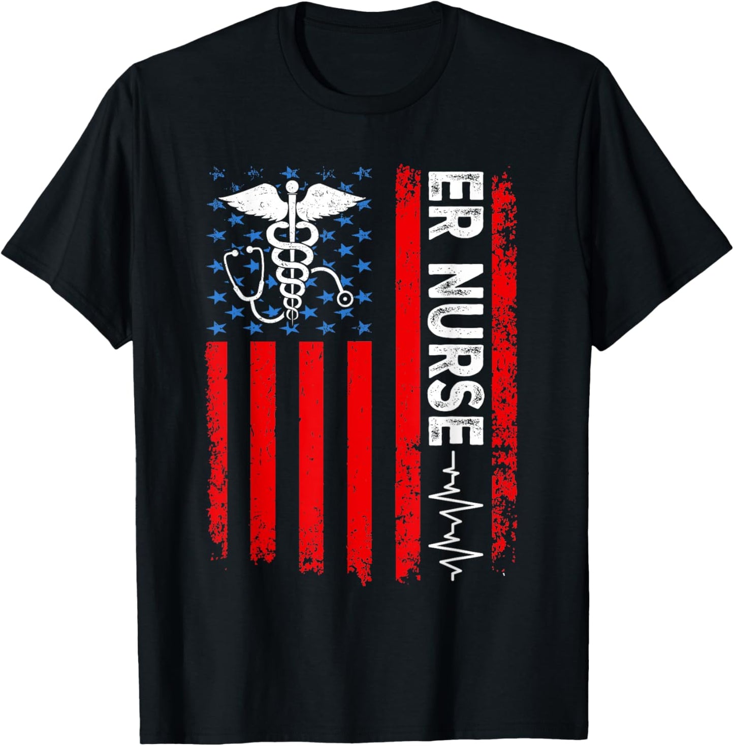 ER Nurse American Flag Patriotic ER Nurse 4th of July Women Men T-Shirt - T-Shirt | Black