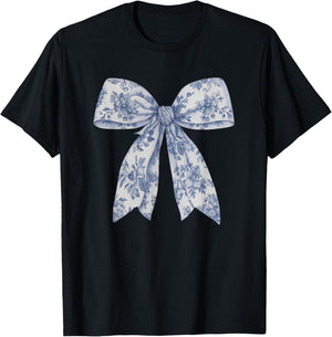 Bow Shirt | Blue Bow and Ribbon Graphic Cute for Girl Women T-Shirt - T-Shirt | Black