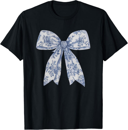 Bow Shirt | Blue Bow and Ribbon Graphic Cute for Girl Women