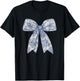 Bow Shirt | Blue Bow and Ribbon Graphic Cute for Girl Women T-Shirt - T-Shirt | Black