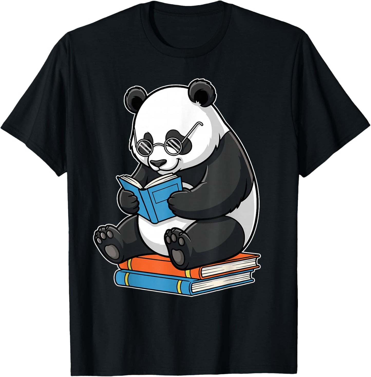 Funny Panda with Glasses Reading Book Librarian Panda T-Shirt - T-Shirt | Black